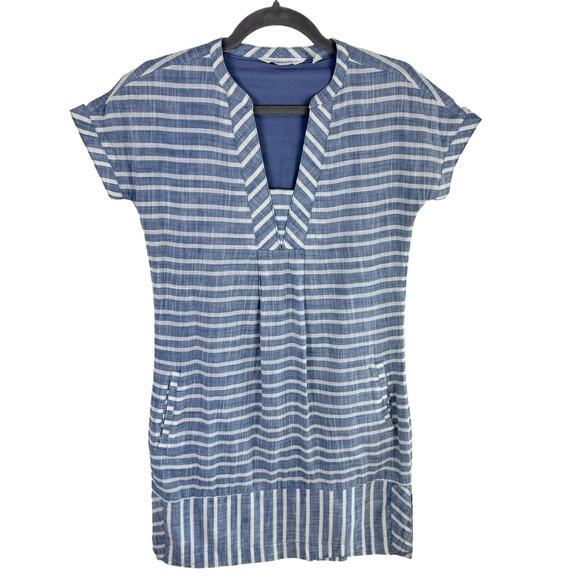 Athleta Blue Striped Barbados 100% Cotton Lined Short Sleeve Mini Dress Size XXS - Picture 3 of 10